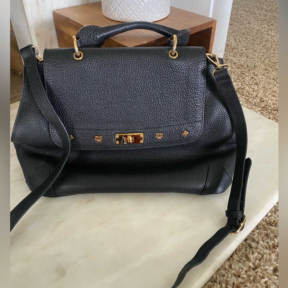 MCM First Lady Black Leather Top Handle Crossbody Handbag